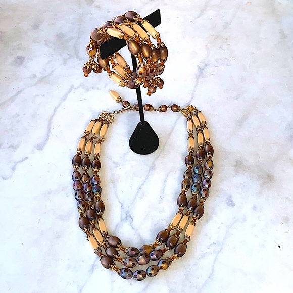 HOBE  2PC SET VINTAGE NECKLACE WRAP BRACELET GOLD 1960's - Picture 7 of 8